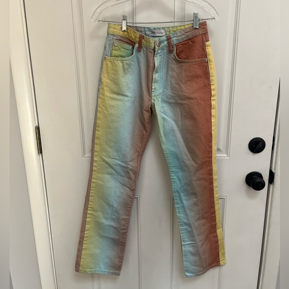 Zara heatwave straight leg high rise tie dye multicolor pant fun summer size 4 - Picture 1 of 5